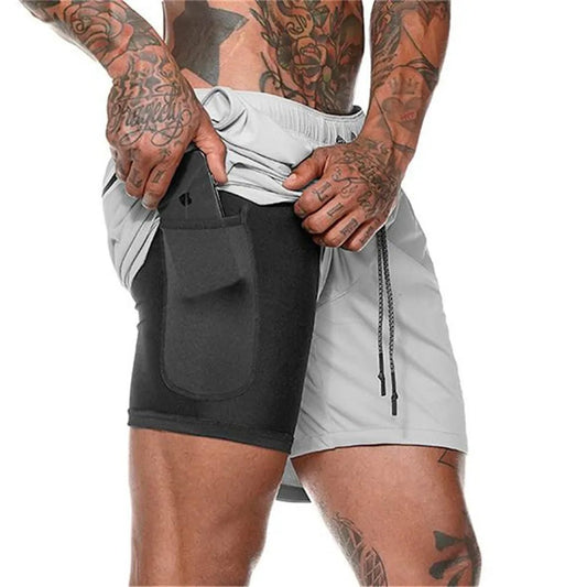 New Men's Double Layer Solid Shorts Large Size Fitness Training Fast Running Pants - Stay-fitapparel