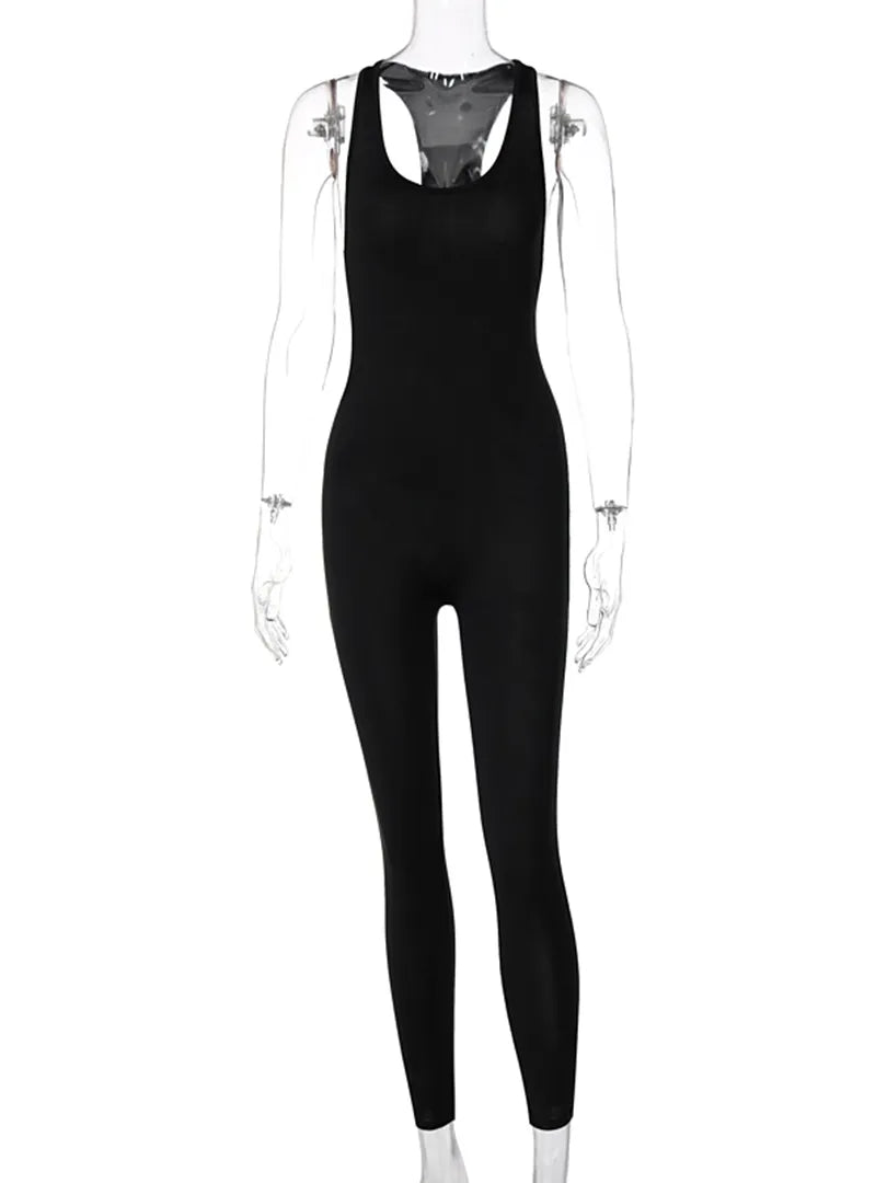 2023 Sleeveless Hollow Out Solid Bodycon Outfits Romper Sportswear - Stay-fitapparel fashion