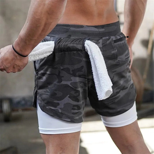 2023 Camo Running Shorts Men 2 In 1 Double-deck Quick Dry GYM Shorts - Stay-fitapparel fashion