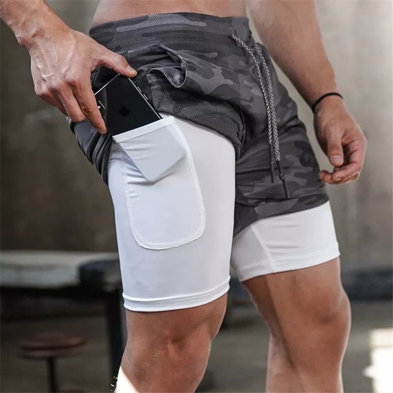 2023 Camo Running Shorts Men 2 In 1 Double-deck Quick Dry GYM Shorts - Stay-fitapparel fashion