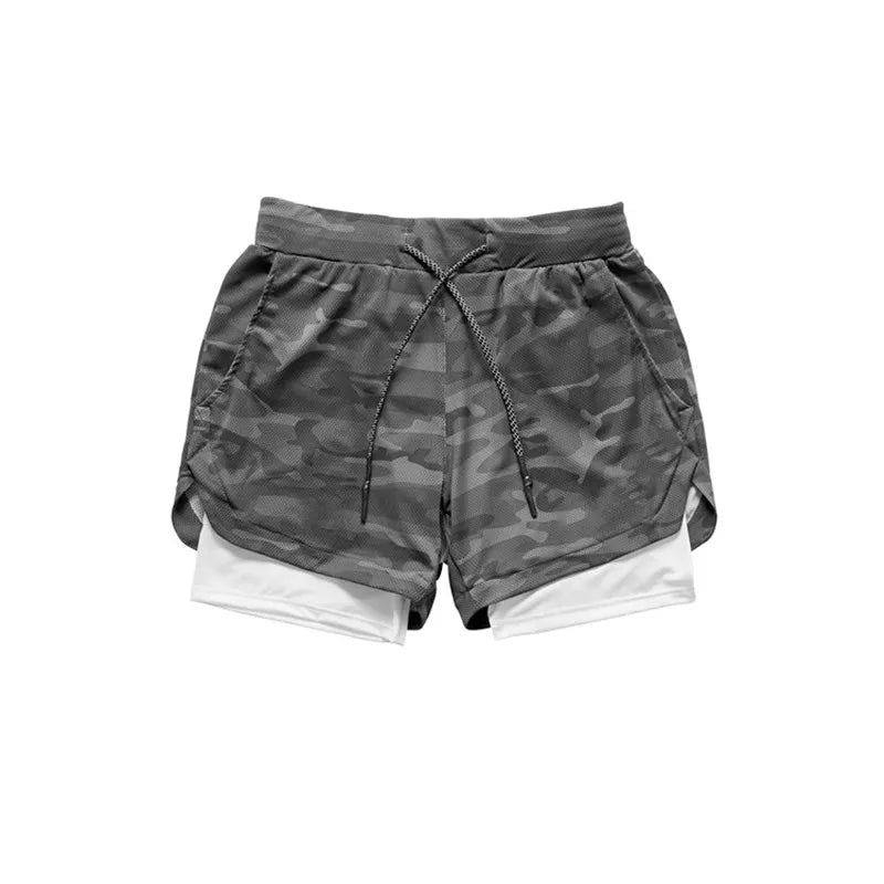 2023 Camo Running Shorts Men 2 In 1 Double-deck Quick Dry GYM Shorts - Stay-fitapparel fashion