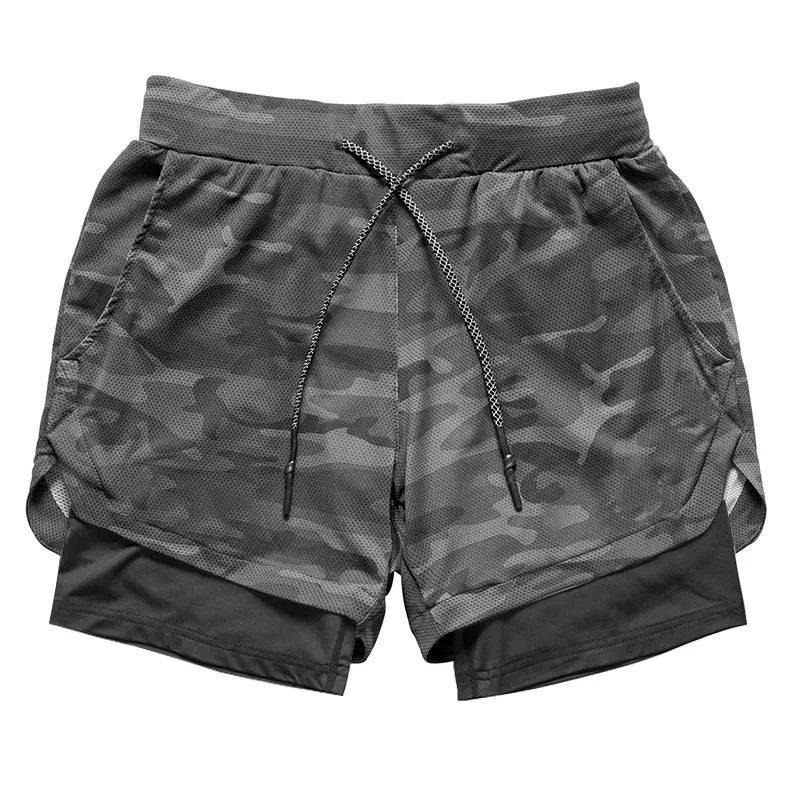 2023 Camo Running Shorts Men 2 In 1 Double-deck Quick Dry GYM Shorts - Stay-fitapparel