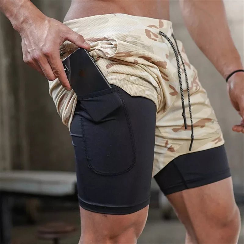 2023 Camo Running Shorts Men 2 In 1 Double-deck Quick Dry GYM Shorts - Stay-fitapparel fashion