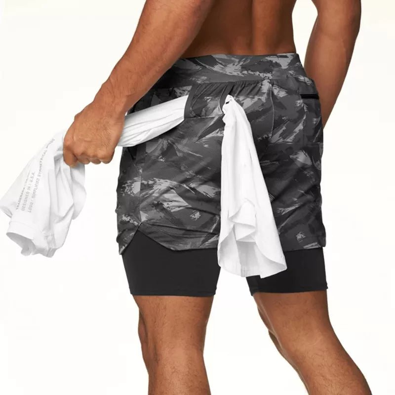 2023 Camo Running Shorts Men 2 In 1 Double-deck Quick Dry GYM Shorts - Stay-fitapparel fashion