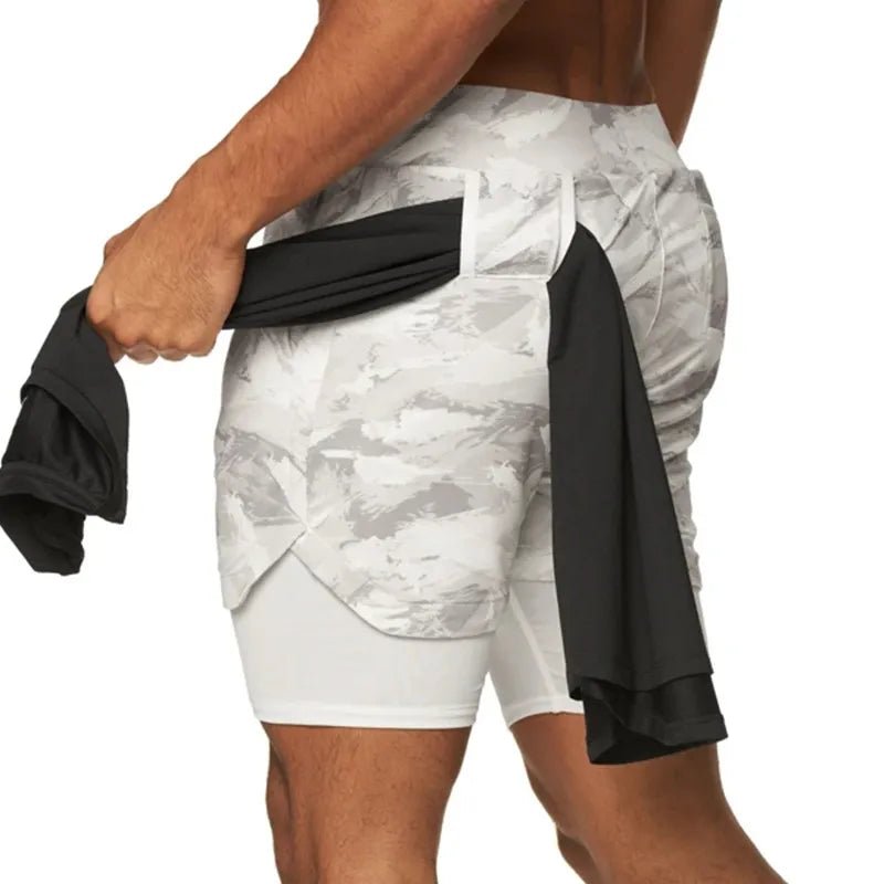 2023 Camo Running Shorts Men 2 In 1 Double-deck Quick Dry GYM Shorts - Stay-fitapparel fashion