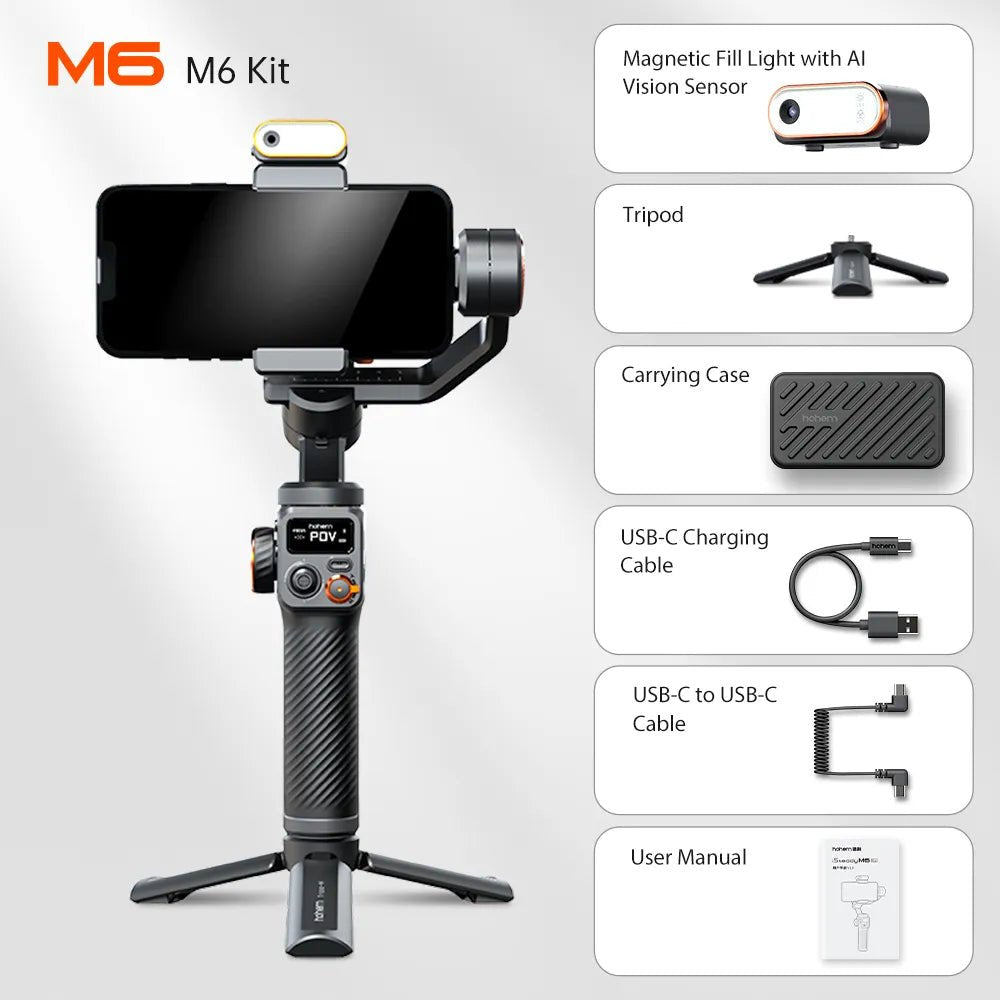 Hohem iSteady M6 Handheld Gimbal Stabilizer  Fill Light Full Color Video  Vlogging - Stay-fitapparel