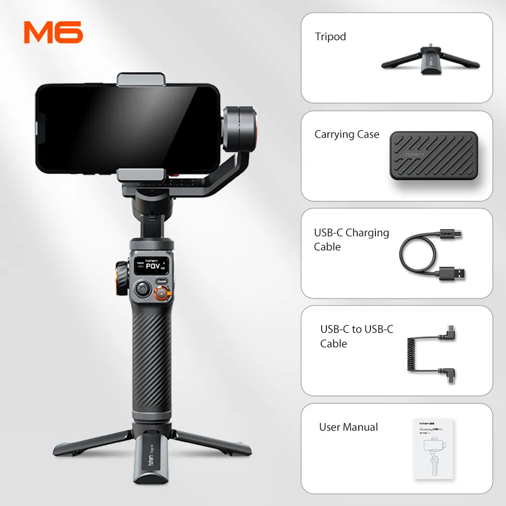 Hohem iSteady M6 Handheld Gimbal Stabilizer  Fill Light Full Color Video  Vlogging - Stay-fitapparel